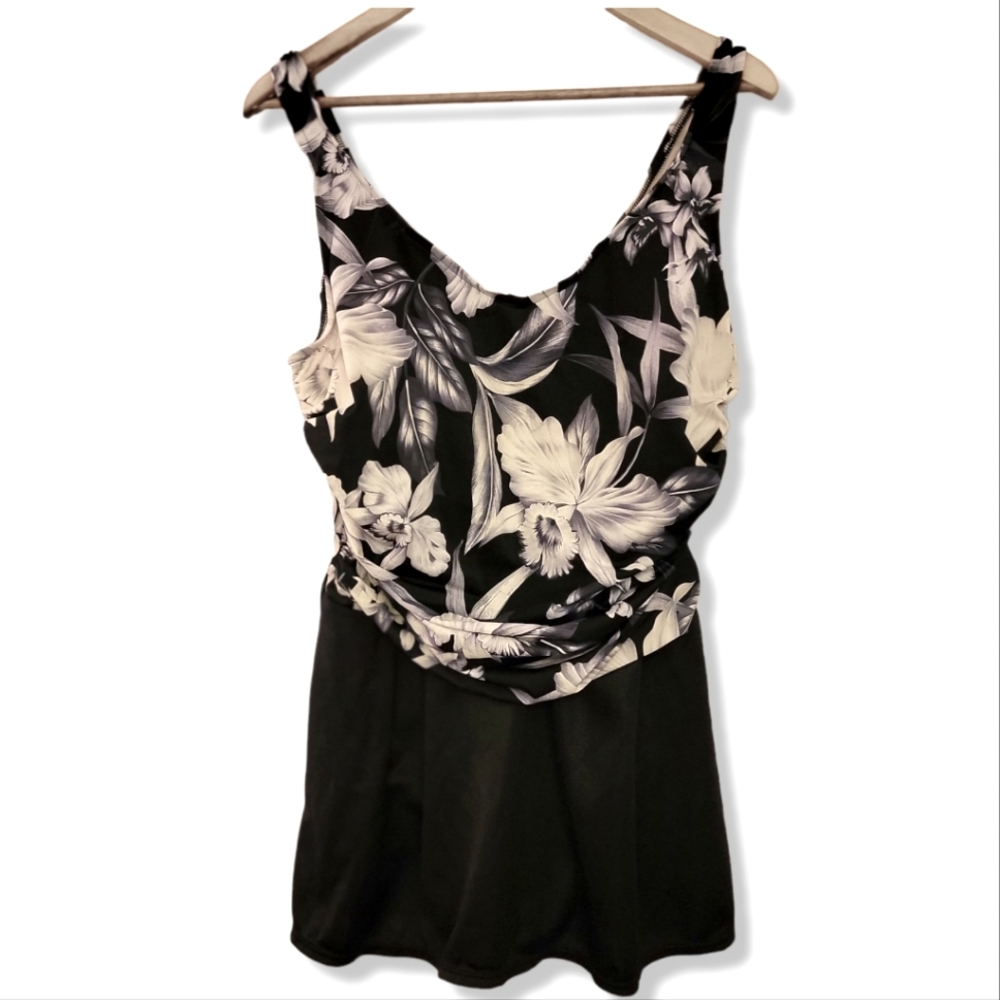 White Stage Black and White Swimdress with Tummy Control